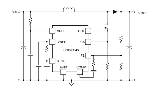 Schéma du circuit d'application - Texas Instruments Contrôleurs PWM en mode courant UCCx8C5x/UCCx8C5x-Q1